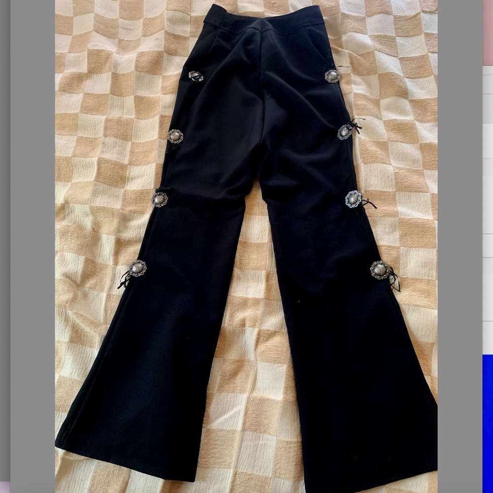 70s Style Custom Made Black Pants - Silver Metal Design